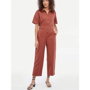 LACAUSA Pico Jumpsuit Sienna Women's Size Medium Cotton Short Sleeve Utility